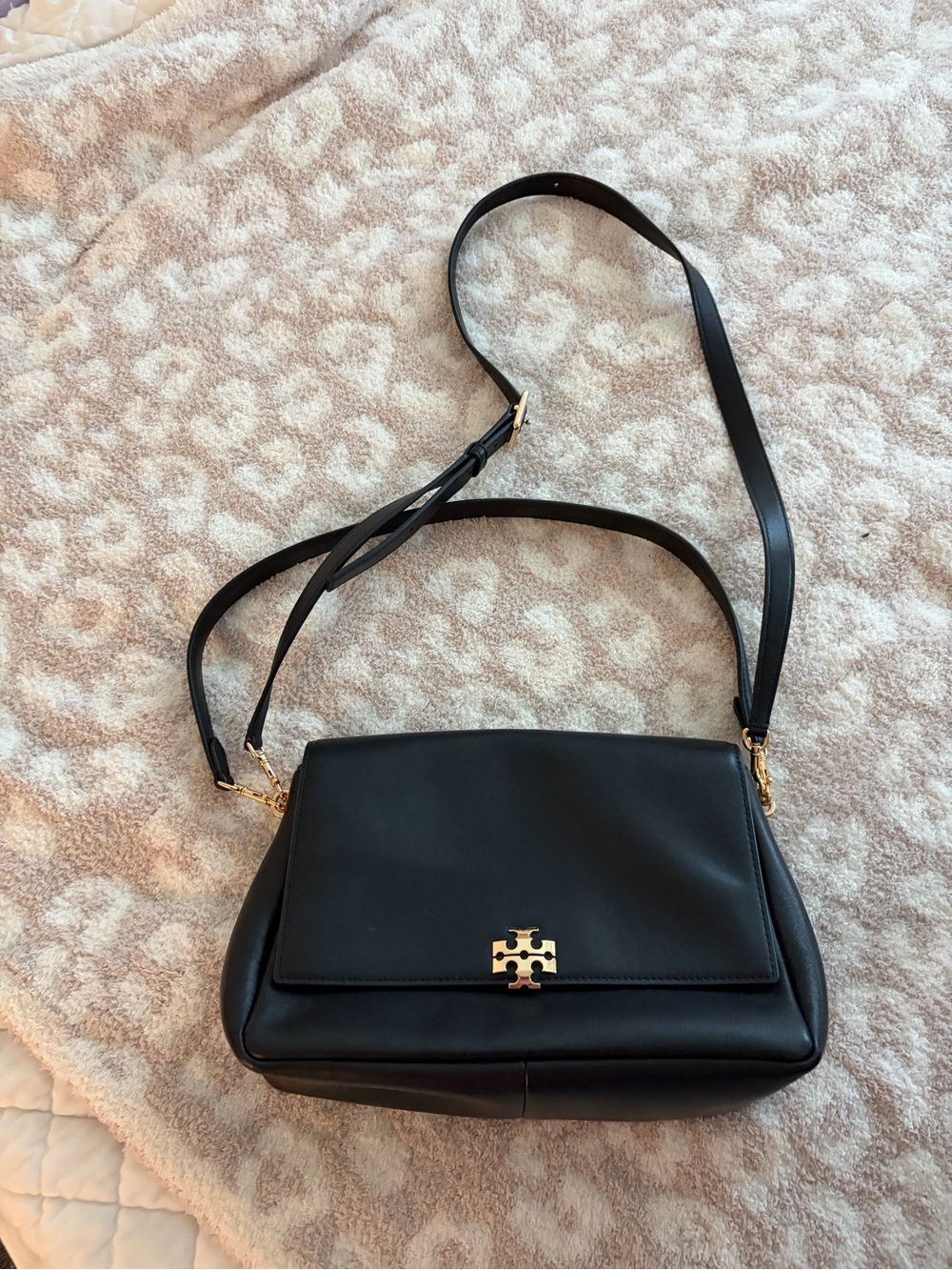Tory Burch Black Leather Charlie with Gold Logo